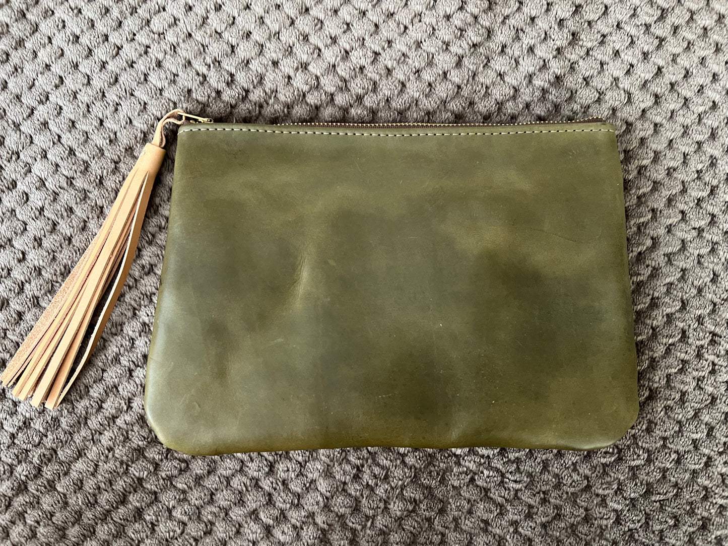 Woven Leather Clutch | Tasseled Green Leather Clutch | Oiled Leather Clutch