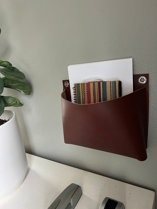 Leather Wall Pocket Caddy | Leather Organizer | Hanging Pencil Holder