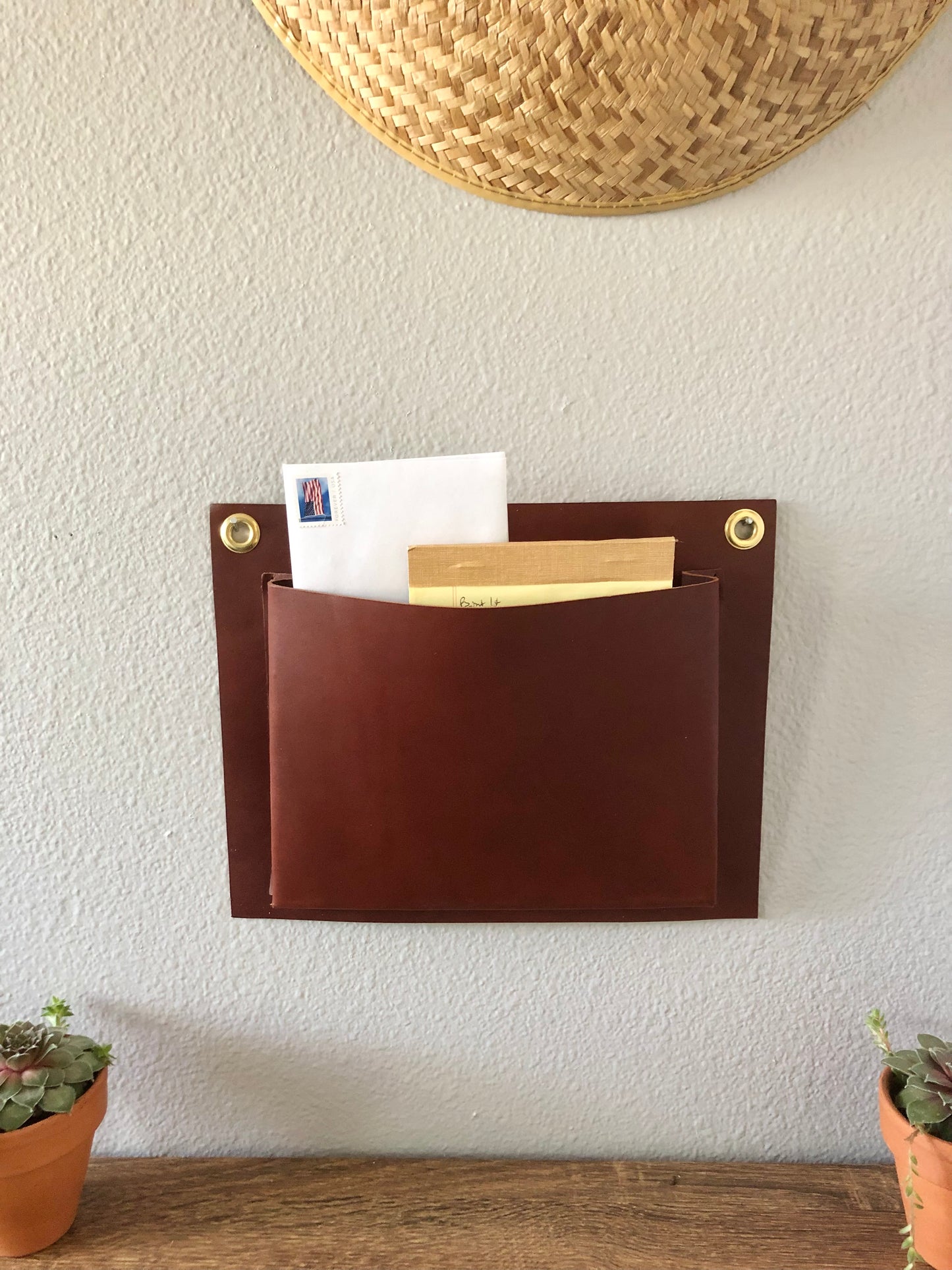 Handcrafted Horizontal Leather Wall Pockets | Leather Wall Organizer | Hanging Mail Organizer