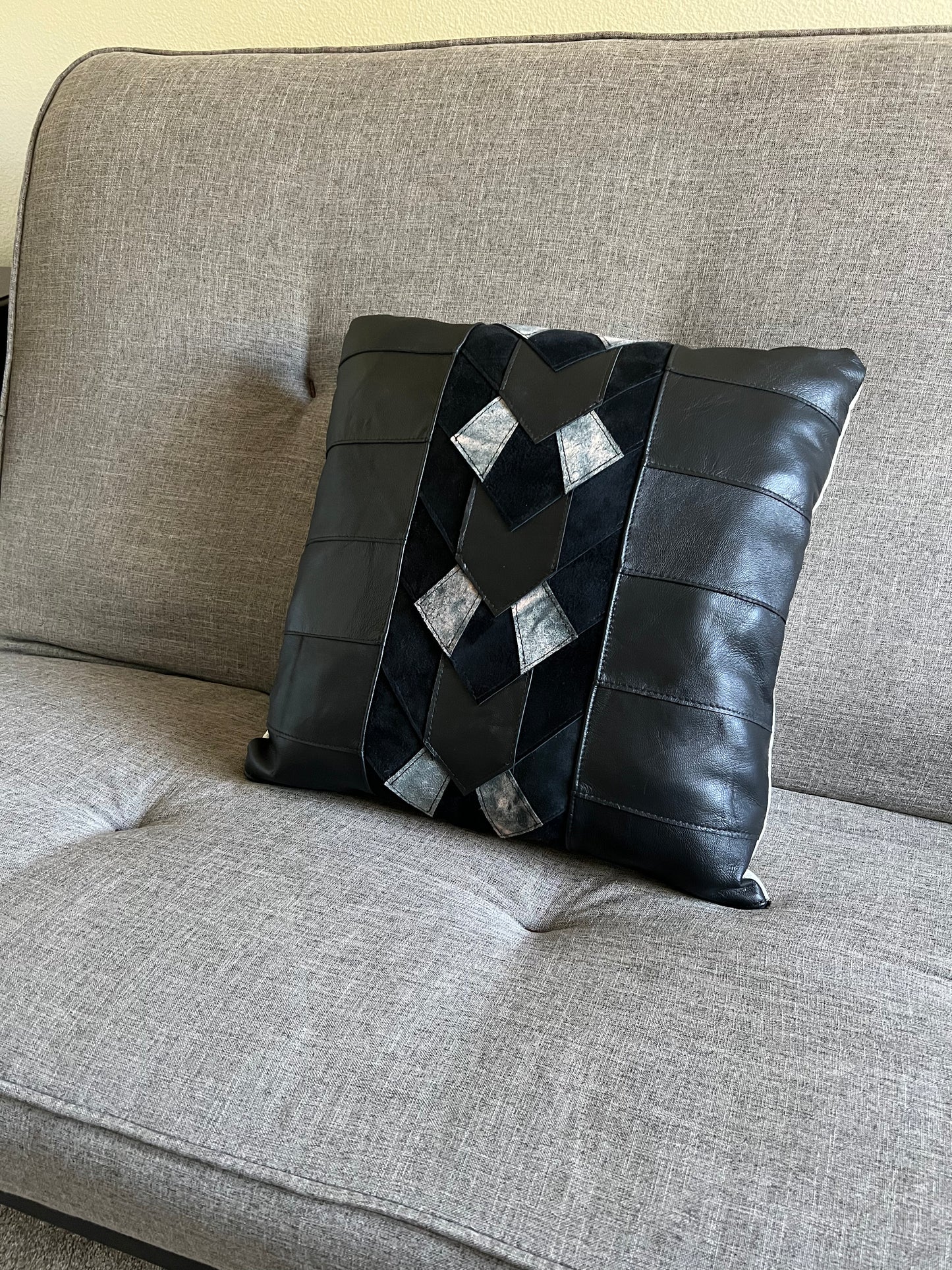 Leather Pillow Cover | Pieced Leather Pillow | Art Throw Pillow | Pillow Cover