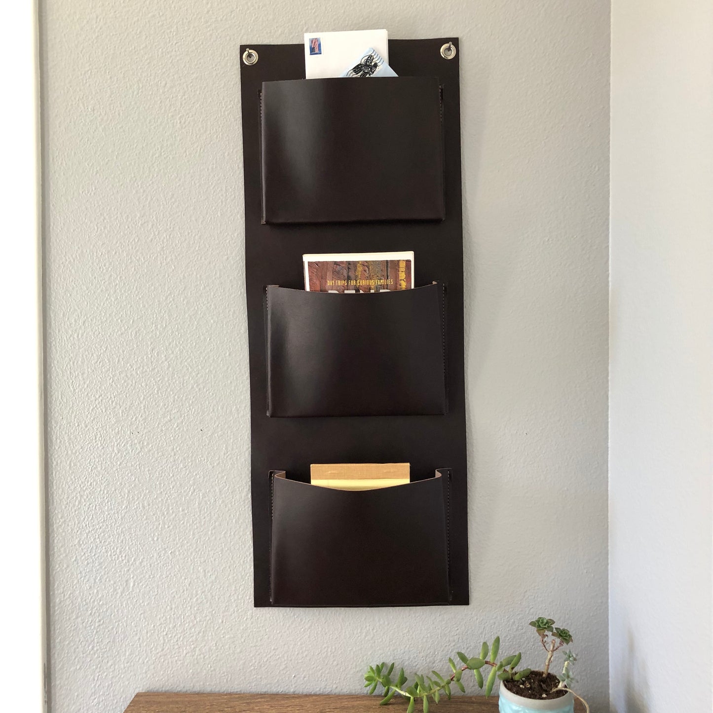 Leather Wall Organizer | Hanging Storage Pockets | Vertical Organizer for Scarves, Mail, or Shoes