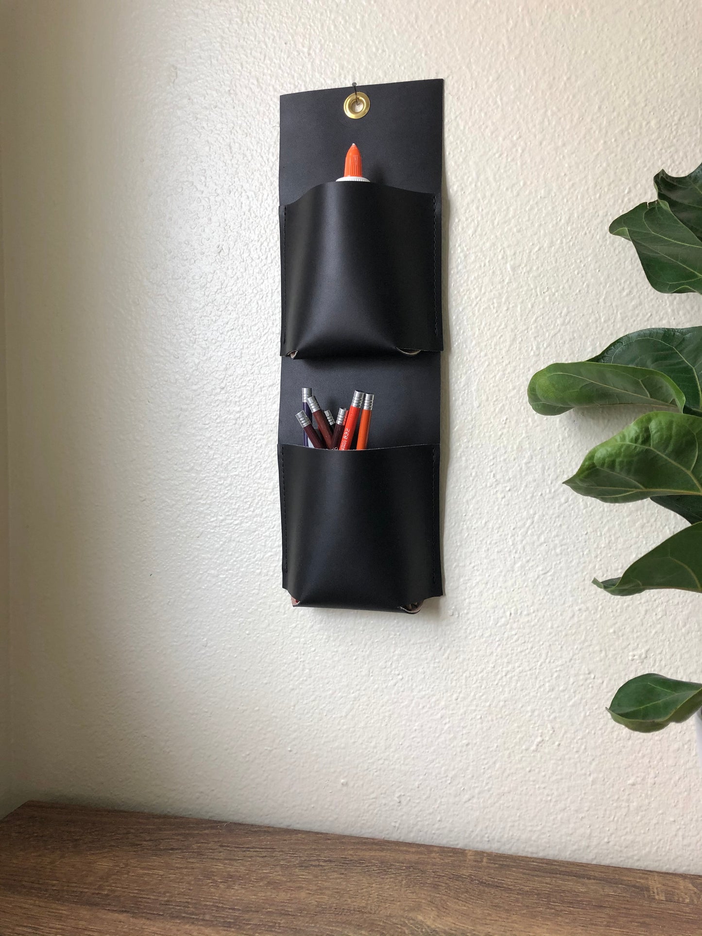 Leather Wall Caddy | Hanging Desk Organizer | Leather Wall Pockets