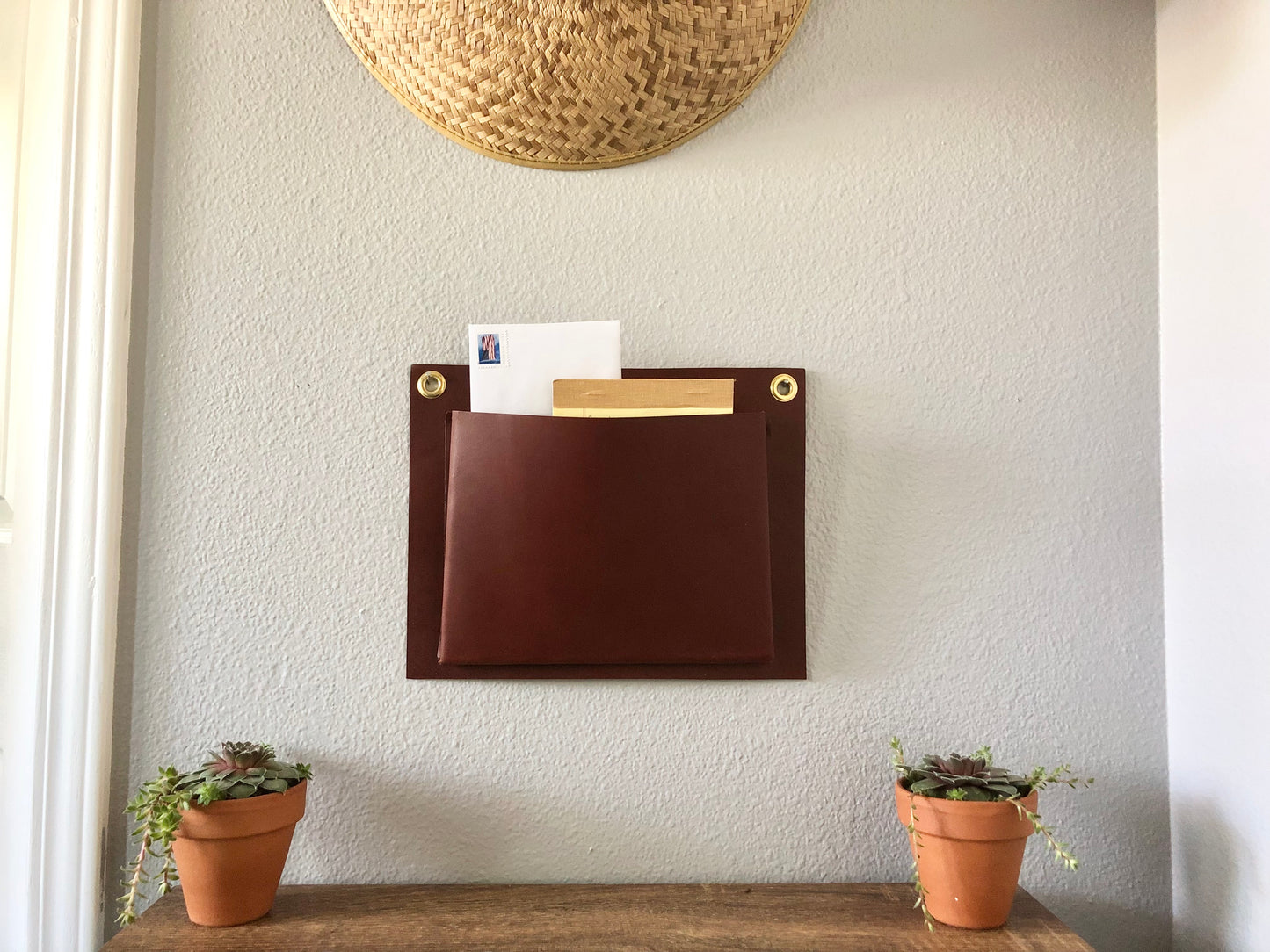 Handcrafted Horizontal Leather Wall Pockets | Leather Wall Organizer | Hanging Mail Organizer