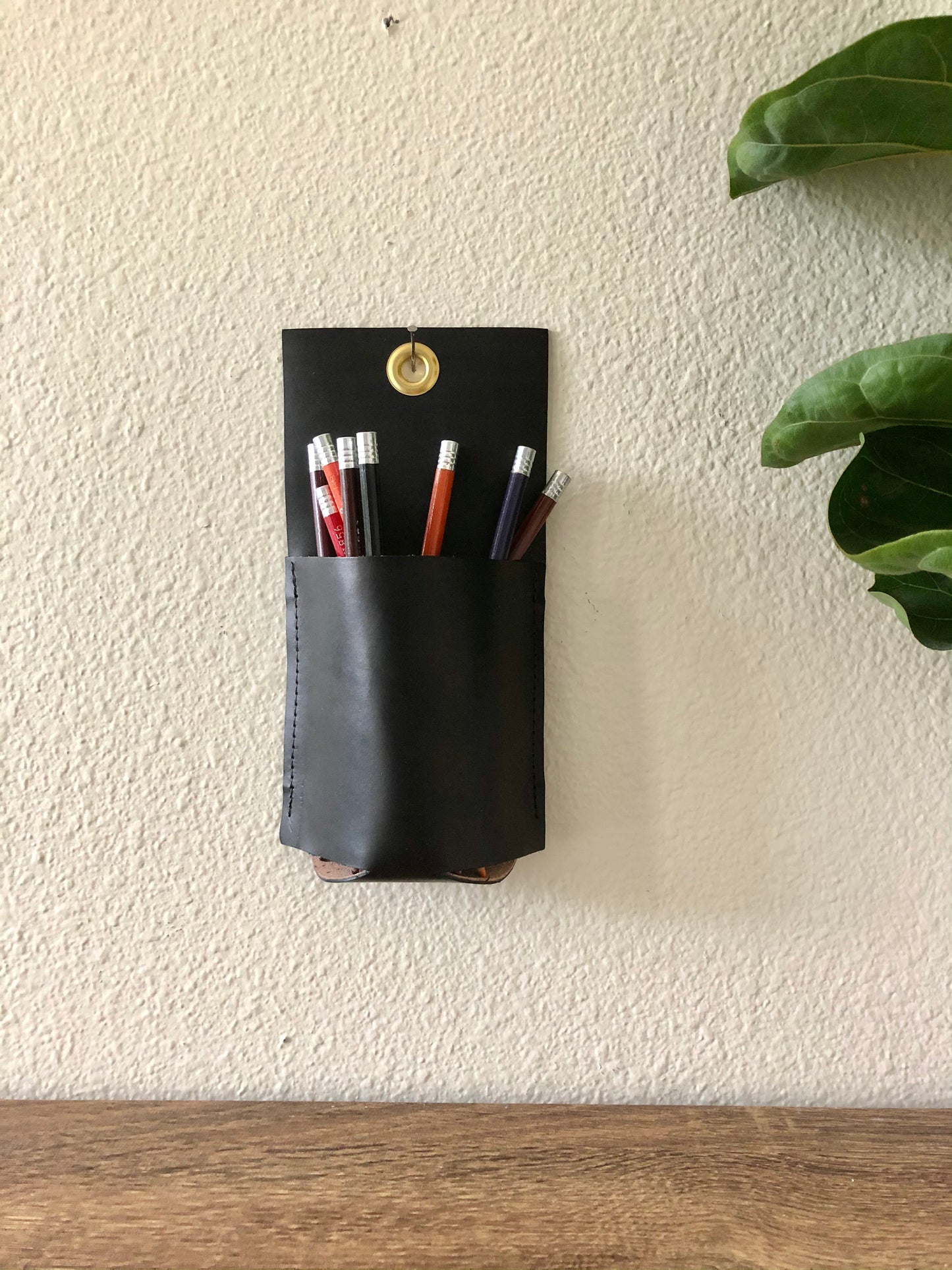Leather Wall Organizer | Leather Wall Pocket | Hanging Caddy | Office Organizer | Pencil Holder