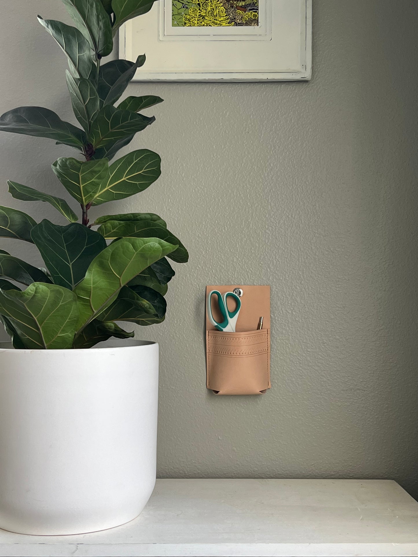 Leather Wall Pocket | Phone Storage Pocket | Pen Pencil Holder | Hanging Storage | Leather Organizer