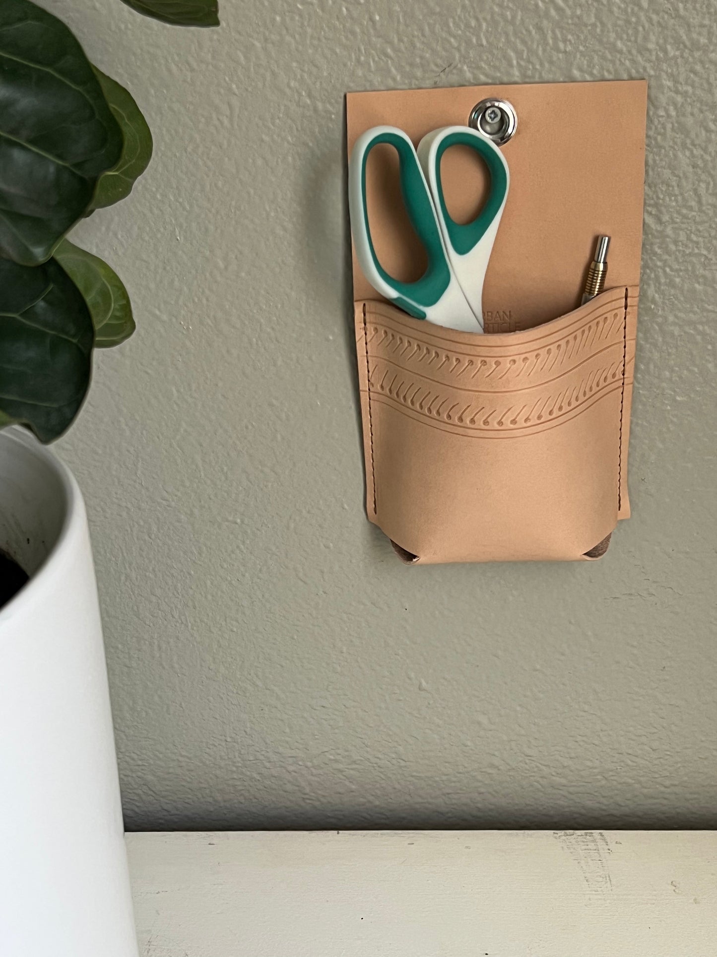 Leather Wall Pocket | Phone Storage Pocket | Pen Pencil Holder | Hanging Storage | Leather Organizer