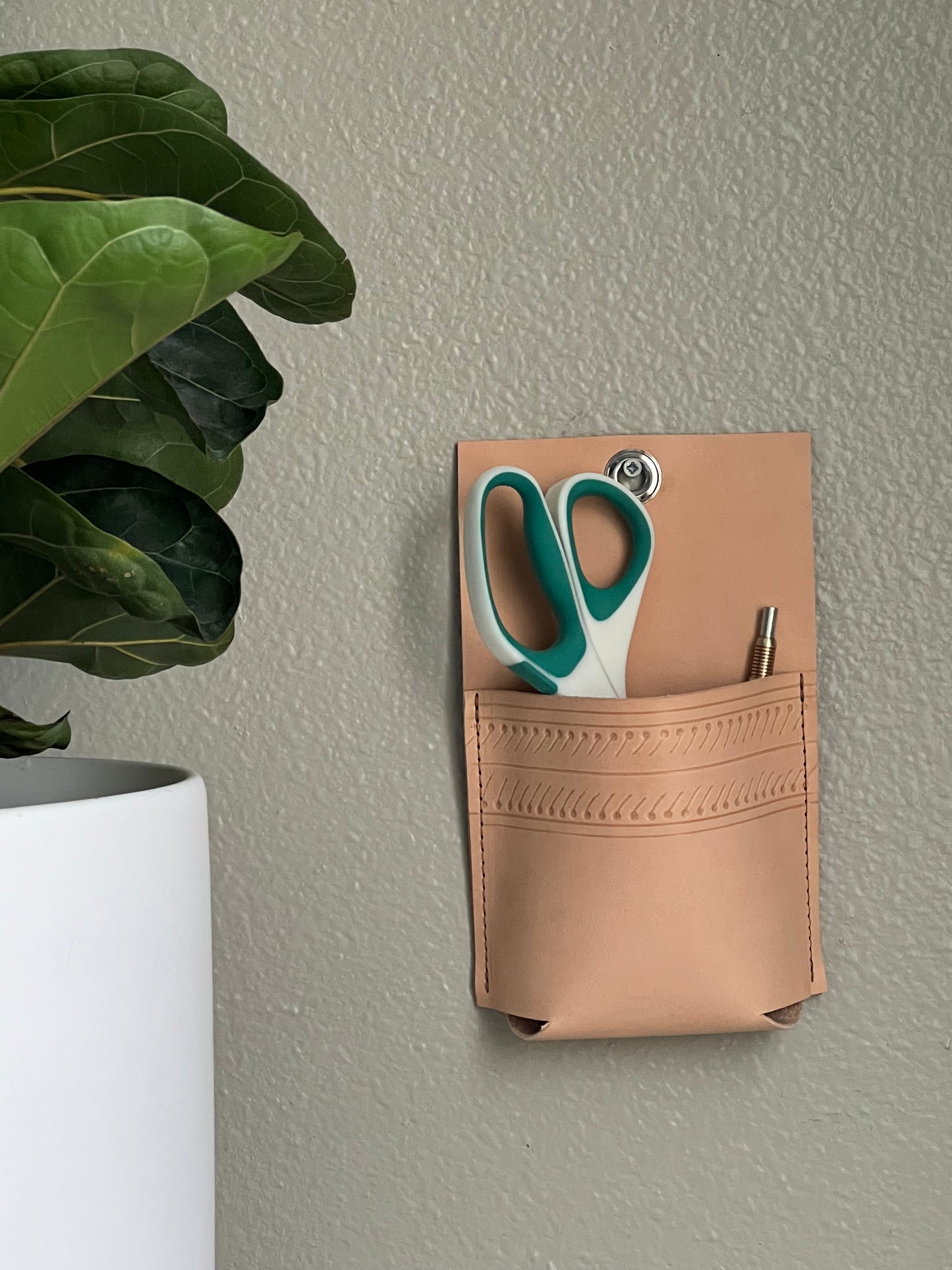 Leather Wall Pocket | Phone Storage Pocket | Pen Pencil Holder | Hanging Storage | Leather Organizer